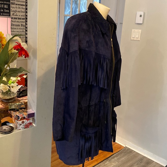 Vintage leather suede fringe jacket size M - Picture 7 of 17